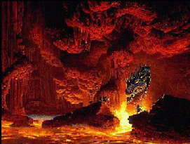 Red Dragon in volcano